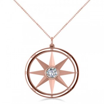 Diamond Nautical Compass Pendant Necklace 14k Rose Gold (0.66ct)