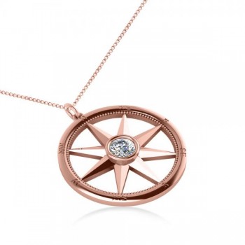Diamond Nautical Compass Pendant Necklace 14k Rose Gold (0.66ct)