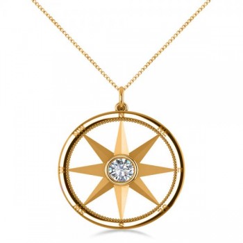 Diamond Nautical Compass Pendant Necklace 14k Yellow Gold (0.66ct)