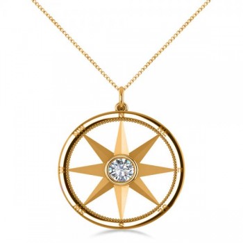 Diamond Nautical Compass Pendant Necklace 14k Yellow Gold (0.66ct)