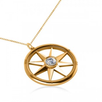 Diamond Nautical Compass Pendant Necklace 14k Yellow Gold (0.66ct)