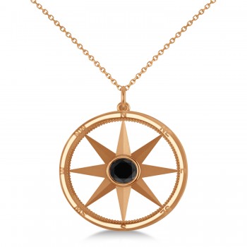 Black Diamond Compass Pendant Fashion Necklace 14k Rose Gold (0.66ct)