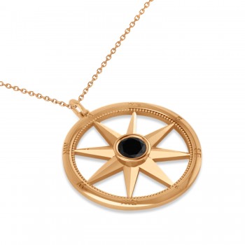 Black Diamond Compass Pendant Fashion Necklace 14k Rose Gold (0.66ct)