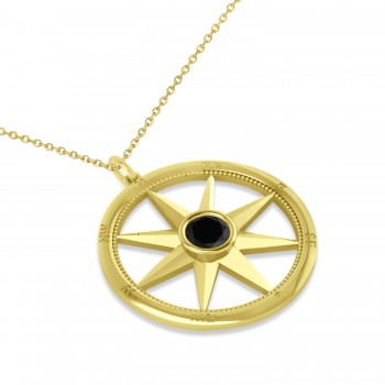 Black Diamond Compass Pendant Fashion Necklace 14k Yellow Gold (0.66ct)