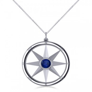 Blue Sapphire Compass Pendant Fashion Necklace 14k White Gold (0.66ct)