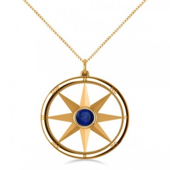 Blue Sapphire Compass Pendant Fashion Necklace 14k Yellow Gold (0.66ct)