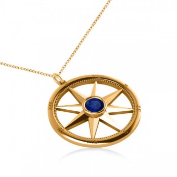 Blue Sapphire Compass Pendant Fashion Necklace 14k Yellow Gold (0.66ct)