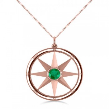 Emerald Gemstone Compass Pendant Necklace 14k Rose Gold (0.66ct)