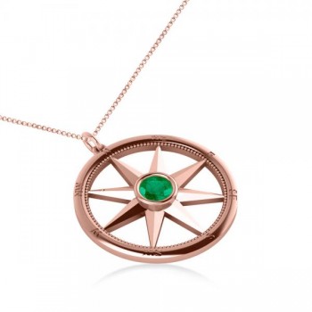 Emerald Gemstone Compass Pendant Necklace 14k Rose Gold (0.66ct)