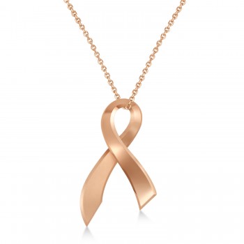 Awareness Ribbon Charm Pendant Necklace 14K Rose Gold
