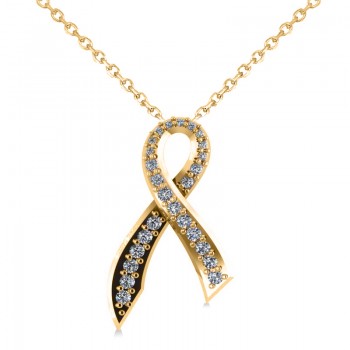 Awarness Ribbon Diamond Pendant Necklace 14k Yellow Gold (0.28ct)