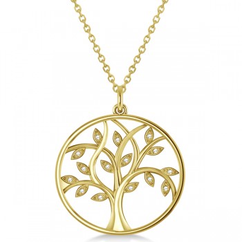 Large Diamond Tree of Life Pendant Necklace 14k Yellow Gold (0.15ct)