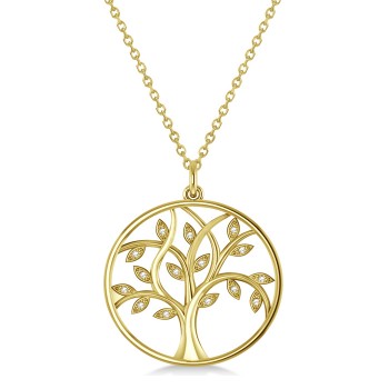 Medium Diamond Tree of Life Pendant Necklace 14k Yellow Gold (0.08ct)