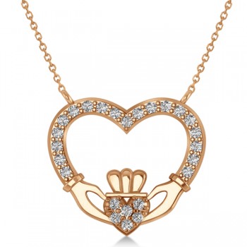Women's Diamond Irish Claddagh Necklace 14k Rose Gold (0.25ct)