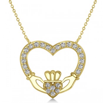 Women's Diamond Irish Claddagh Necklace 14k Yellow Gold (0.25ct)