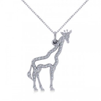 Diamond Giraffe Pendant Necklace 14k White Gold (0.26ct)