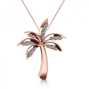 Diamond Summer Palm Tree Pendant Necklace 14k Rose Gold (0.24ct)