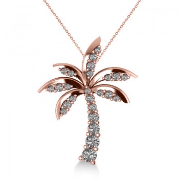 Diamond Tropical Palm Tree Pendant Necklace 14k Rose Gold (0.50ct)