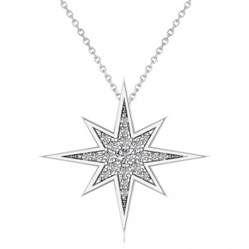 Diamond Adorned North Star Pendant Necklace 14k White Gold (0.17ct)