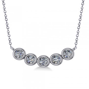 Bezel-set Five-Stone Diamond Pendant Necklace 14k White Gold (1.00ct)