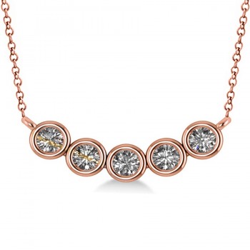 Bezel-set Five-Stone Diamond Pendant Necklace 14k Rose Gold (2.00ct)