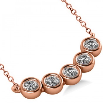 Bezel-set Five-Stone Diamond Pendant Necklace 14k Rose Gold (2.00ct)