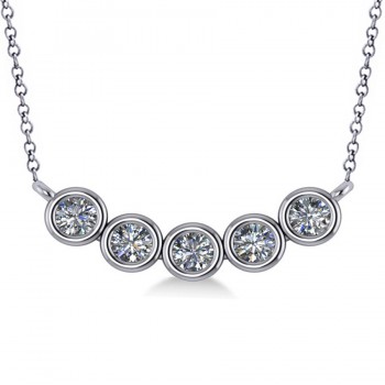 Bezel-set Five-Stone Diamond Pendant Necklace 14k White Gold (2.00ct)