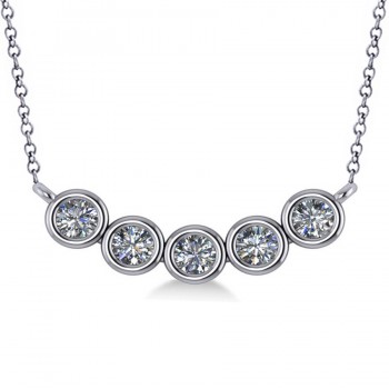 Bezel-set Five-Stone Diamond Pendant Necklace 14k White Gold (2.00ct)