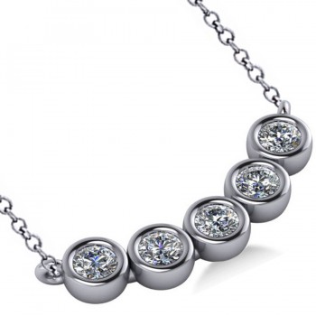 Bezel-set Five-Stone Diamond Pendant Necklace 14k White Gold (2.00ct)