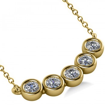 Bezel-set Five-Stone Diamond Pendant Necklace 14k Yellow Gold (2.00ct)