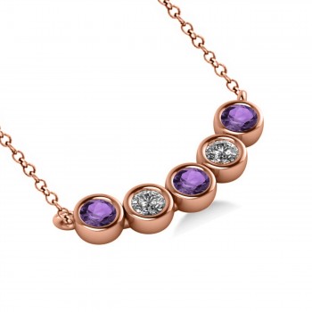 Diamond & Amethyst 5-Stone Pendant Necklace 14k Rose Gold 1.00ct