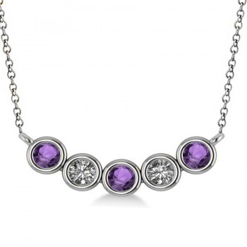 Diamond & Amethyst 5-Stone Pendant Necklace 14k White Gold 1.00ct