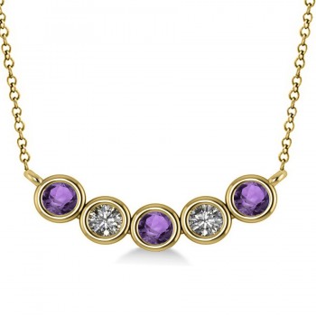 Diamond & Amethyst 5-Stone Pendant Necklace 14k Yellow Gold 1.00ct