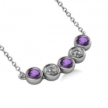 Diamond & Amethyst 5-Stone Pendant Necklace 14k White Gold 2.00ct