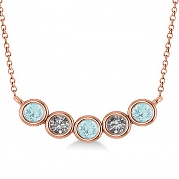 Diamond & Aquamarine 5-Stone Pendant Necklace 14k Rose Gold 1.00ct