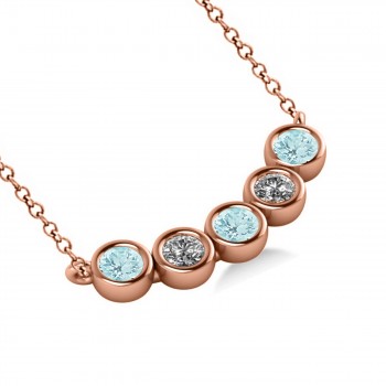 Diamond & Aquamarine 5-Stone Pendant Necklace 14k Rose Gold 1.00ct