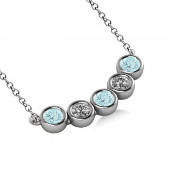 Diamond & Aquamarine 5-Stone Pendant Necklace 14k White Gold 1.00ct