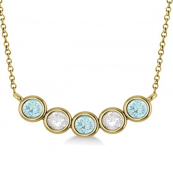 Diamond & Aquamarine 5-Stone Pendant Necklace 14k Yellow Gold 1.00ct