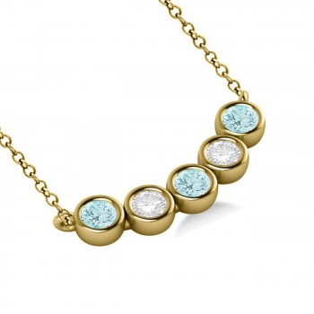 Diamond & Aquamarine 5-Stone Pendant Necklace 14k Yellow Gold 1.00ct