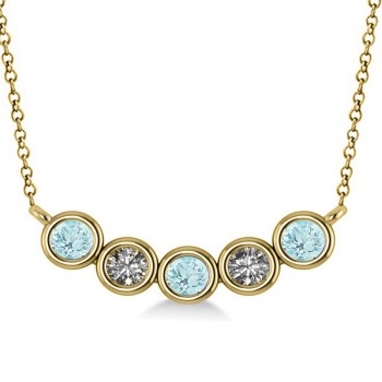 Diamond & Aquamarine 5-Stone Pendant Necklace 14k Yellow Gold 0.25ct