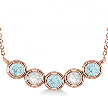 Diamond & Aquamarine 5-Stone Pendant Necklace 14k Rose Gold 2.00ct