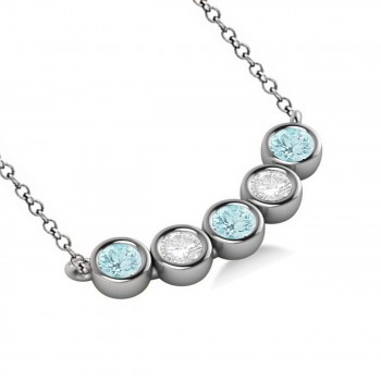 Diamond & Aquamarine 5-Stone Pendant Necklace 14k White Gold 2.00ct