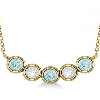 Diamond & Aquamarine 5-Stone Pendant Necklace 14k Yellow Gold 2.00ct