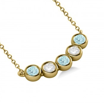 Diamond & Aquamarine 5-Stone Pendant Necklace 14k Yellow Gold 2.00ct