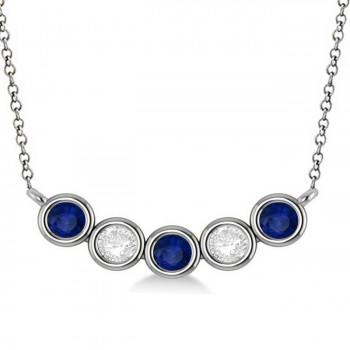 Diamond & Blue Sapphire 5-Stone Pendant Necklace 14k White Gold (1.00ct)