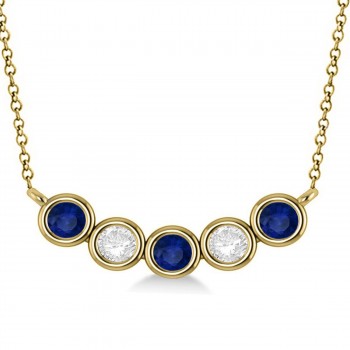 Diamond & Blue Sapphire 5-Stone Pendant Necklace 14k Yellow Gold 1.00ct