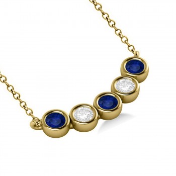 Diamond & Blue Sapphire 5-Stone Pendant Necklace 14k Yellow Gold 1.00ct