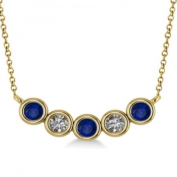 Diamond & Blue Sapphire 5-Stone Pendant Necklace 14k Yellow Gold 0.25ct