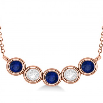 Diamond & Blue Sapphire 5-Stone Pendant Necklace 14k Rose Gold 2.00ct