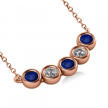 Diamond & Blue Sapphire 5-Stone Pendant Necklace 14k Rose Gold 2.00ct